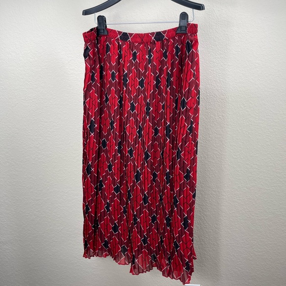 Women’s Plus Size Red Maxi Skirt Checkered Plaid Christmas Print Vintage Pleated - Picture 5 of 17